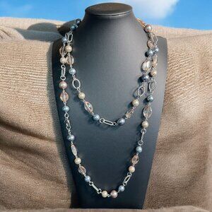 Multicolor Beaded Necklace Layered Statement Faux Pearl Boho Chic Artistic Party